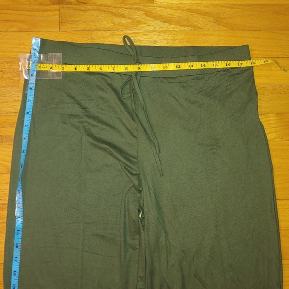 Olive Green Buttery Soft Pajamas Pants Drawstring Waist Lounge Wide Leg 2XL - Picture 9 of 12